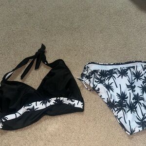 Black and White Palm Tree Bikini Set
